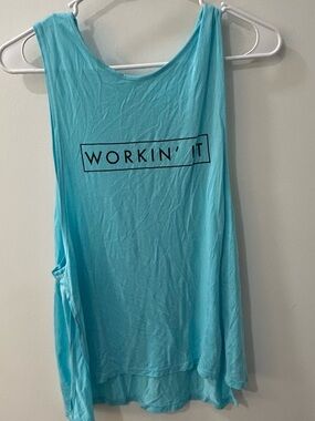 Garage “Workin’ It” Graphic Tank Top Teal Blue Size Small Flowy